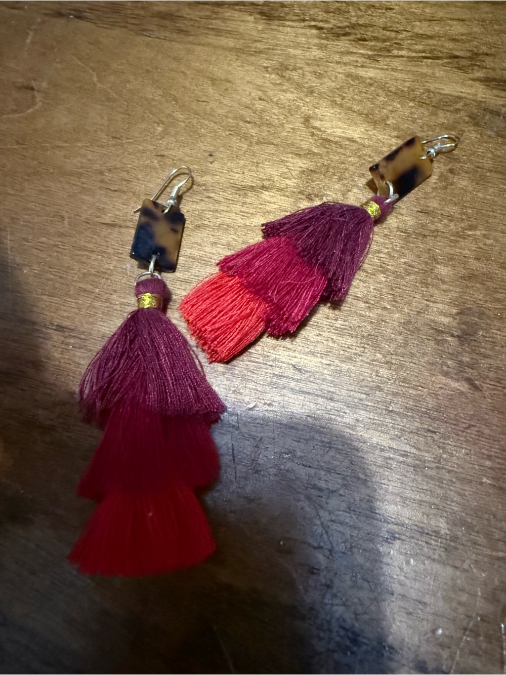 Tiered Tassel Drop Earrings in Burgundy & Red